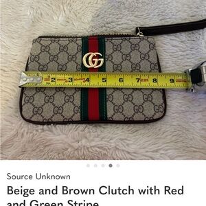 Beige and Brown Clutch with Red and Green Accents beautiful Dupe